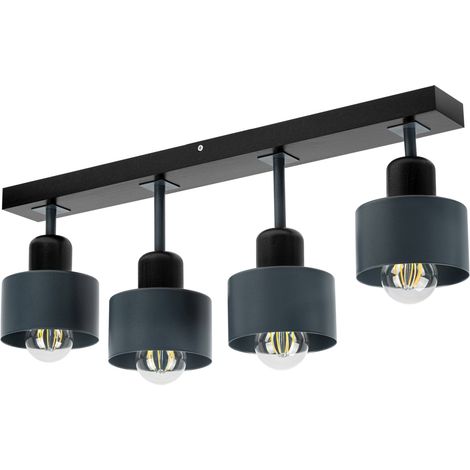 Lámpara de techo negra de madera y metal de estilo escandinavo, 4xE27, iluminación LED moderna para salón, cocina, dormitorio, habitación infantil, loft. (1/5)