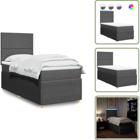 Sommier à lattes de lit avec matelas Gris foncé 100x200cm Tissu - Sommier À Lattes De Lit - Sommiers À Lattes De Lit - Lit - Meuble De Chambre À Coucher (1/5)