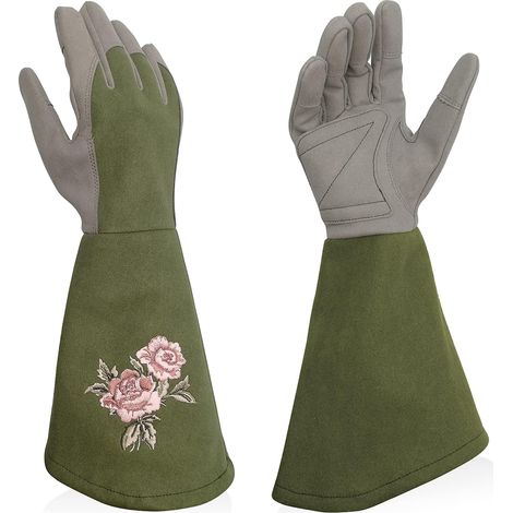 Damen-Gartenhandschuhe, stichfest, geeignet für Gartenarbeiten, grün, Größe S (1/4)