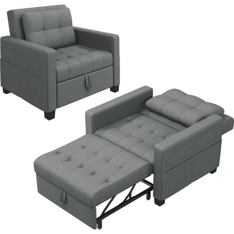 Yaheetech Divano Letto 3 in 1 Imbottito Divano Singolo con Schienale Regolabile Divano a 1 Posto per Soggiorno Camera da Letto Poltrona Pieghevole Ufficio Appartamento Grigio Chiaro