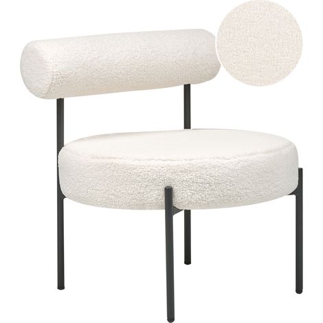 Silla sin reposabrazos asiento redondo respaldo enrollado diseño vintage tapicería bouclé blanco Alpha (1/5)