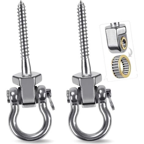 Lot de 2 Crochets de balançoire Robustes pour poutres en Bois, Plafond, Crochets à Visser pour Suspendre balançoire, Fauteuil Suspendu, hamac, Support Rotatif en Acier Inoxydable, avec (1/5)