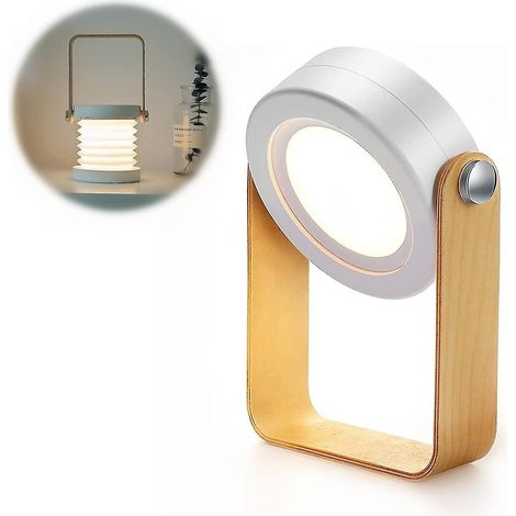 Schreibtischlampe, tragbare, faltbare Teleskop-Nachtleuchte, LED-Leselampe mit Holzgriff, 3 einstellbare Helligkeitsstufen, USB-Ladeanschluss, Augenschutz ( (1/5)