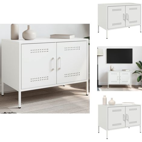 Meuble TV blanc 68x39x50,5 cm acier - Meubles Tv - Meuble Tv Industriel - Meuble Tv Blanc - Rangement Tv - Support Tv Mural (1/5)