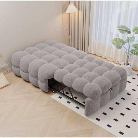Canapé convertible 2-en-1 183x76 cm tissu teddy gris HAVRYA (1/5)