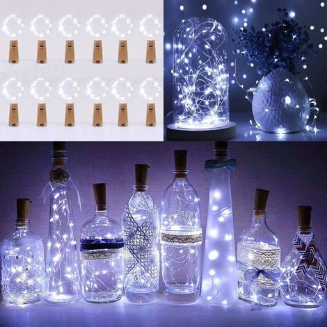 Bouteille Guirlande Lumineuse, 12pcs LED Bouteille Lumières, Lampes de Bouteille avec Batterie/Piles 2M 20 Fil de Cuivre Light pour Noël Partie Mariage Intérieur DIY Décoration (Blanc Froid) [C (1/4)