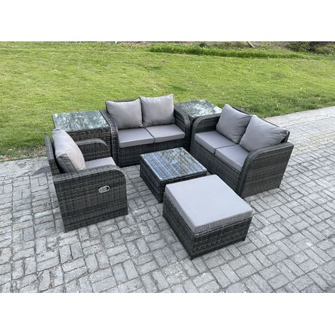 Fimous 7-teilige Gartenmöbel Sets 6-Sitzer Outdoor Patio Möbel Set Weben Wicker Rattan Sofa Stuhl und Tisch mit 2-Beistelltischen Big Foothocker (1/5)