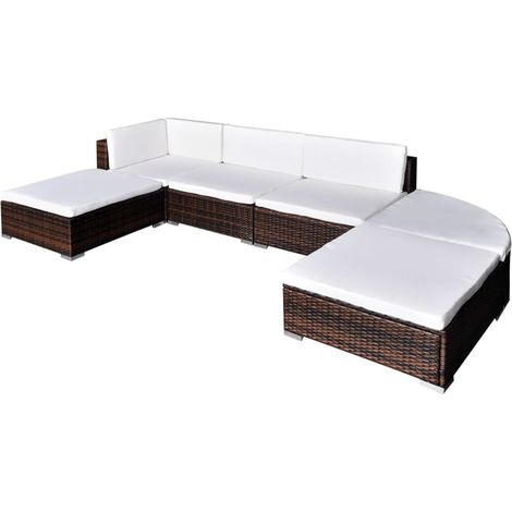 Set muebles de jardín 6 piezas y cojines ratán sintético marrón vidaXL (1/4)
