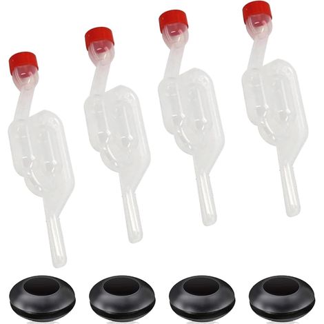 Gärröhrchen-Set, 4-teilig mit Stopfen, Gärspund, Gärrohr, 4 schwarze Röhrchen, für Weinherstellung, Saftgärung, Bierbrauen und Weinherstellung (1/5)