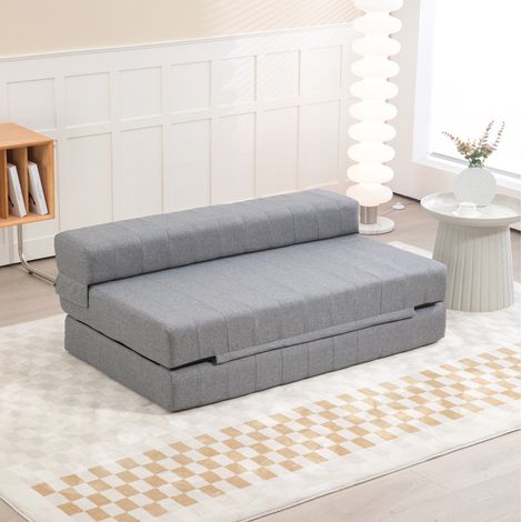 Sofá cama plegable (138x80x50 cm), convertible en cama, acolchado grueso, funda desenfundable, poliéster gris (1/5)