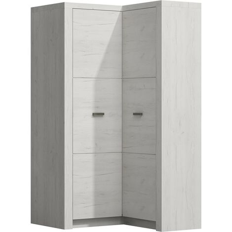 Mobilier1 – Armoire d'angle artisanat blanc 192x106x90cm – 2 portes avec charnières – 5 étagères – Stratifié pour espace optimisé (1/3)