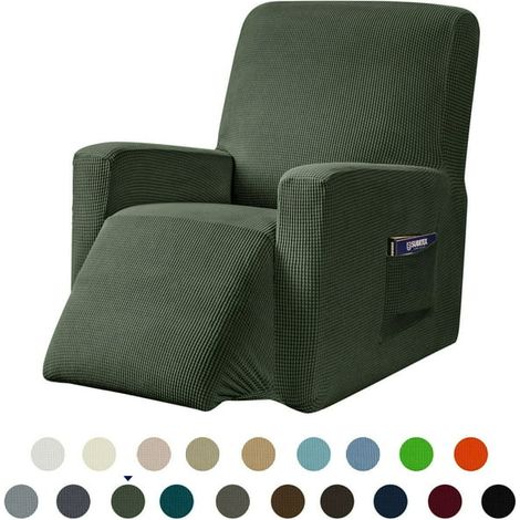 Housse extensible monobloc pour fauteuil inclinable, à motif quadrillé et poches (1/5)