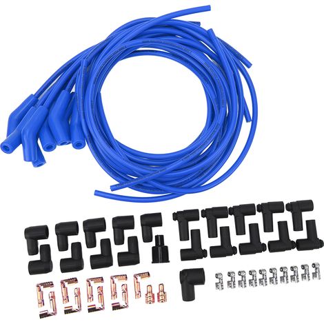 Jeu de fils d'allumage 45° 135° pour bougies, gaine anti-poussière, 8,5 mm, haute performance, remplacement pour Chevy, bleu (1/5)