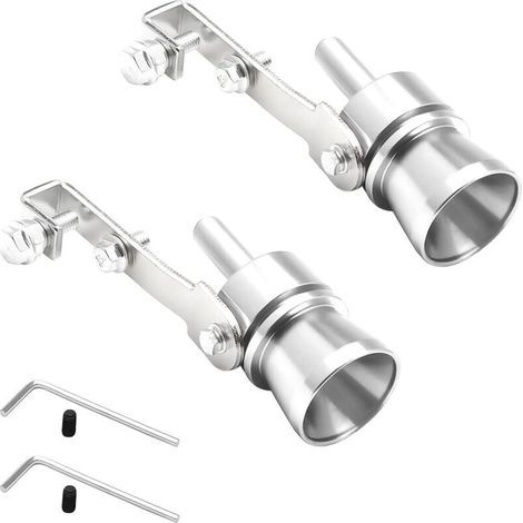 Lntyq Sifflet d'échappement de voiture 2 pièces, sifflet turbo de tuyau d'échappement de voiture en alliage d'aluminium, silencieux d'échappement turbo pour tous les modèles de véhicules (argent) (1/4)
