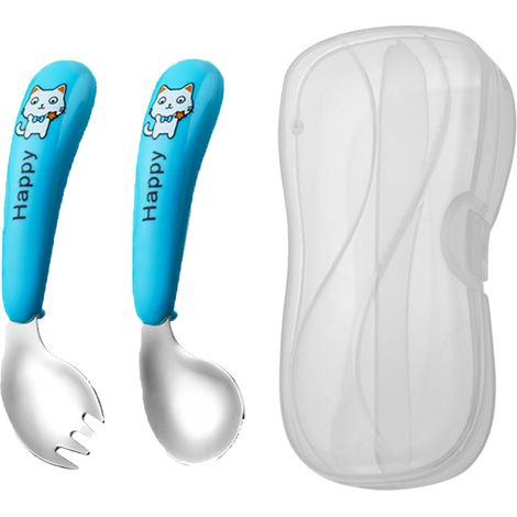 Couverts Enfant Fourchette Et Cuillère Courbées - Pour Droitiers - Poignées Épaissies - Lavables En Machine - Lot De 2 (1/5)