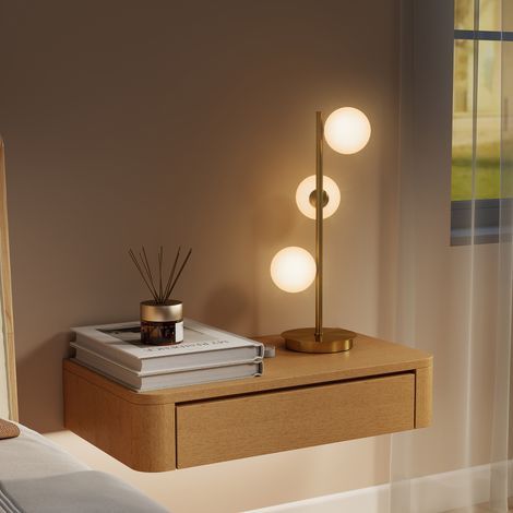 Lampe de chevet avec 3 abat-jours globe, lampe de table moderne avec base en acier et douilles G9, 53H cm, ton laiton (1/5)