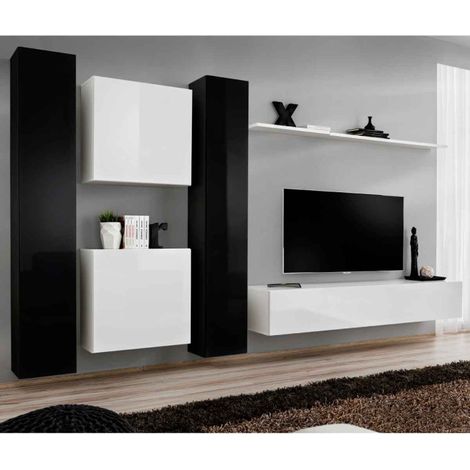 Meuble TV Mural Design "Switch VI" 330cm Noir & Blanc (1/4)