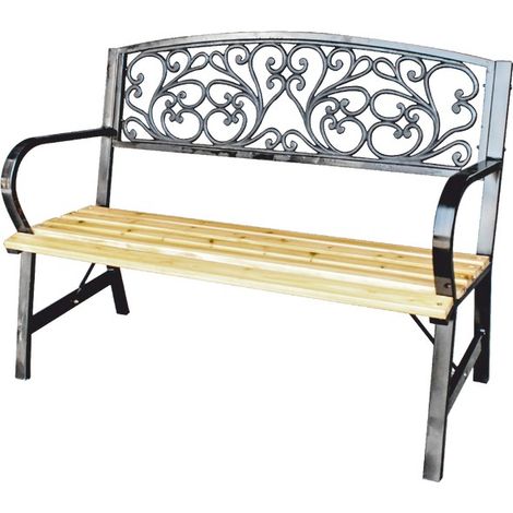 Panchina da esterno FERONA 120 cm legno e acciaio nero stile classico (1/4)