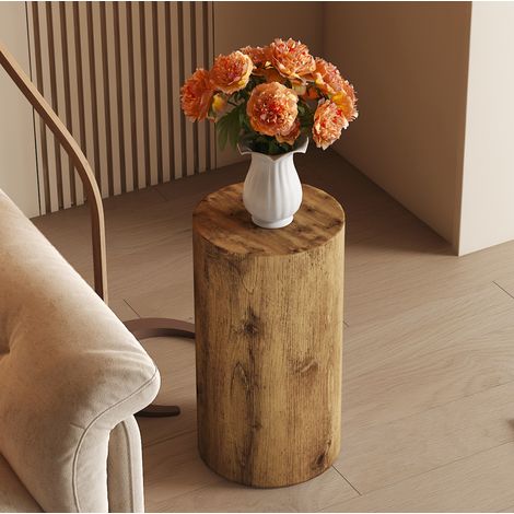 Mesa auxiliar redonda (30x30x55 cm), sin montaje, con tablero de MDF, estilo madera, color madera (1/5)