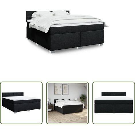 vidaXL Surmatelas -  Sommier à lattes de lit avec matelas Noir 180x200 cm Tissu (1/5)