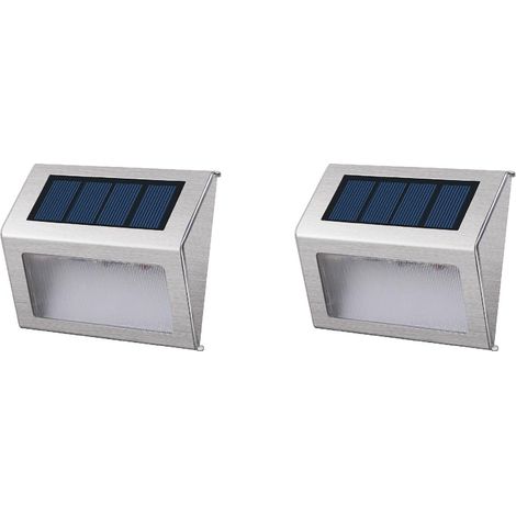 Set mit 2 wasserdichten 3-LED-Solarstrahlern für den Außenbereich, gebürsteter Stahl/Edelstahl, integriert, 1 W, 10 x 8 x 2,5 cm [Energieklasse A]