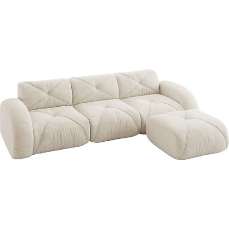 Canapé modulable 3 places en chenille blanche avec repose-pieds sans montage (1/5)