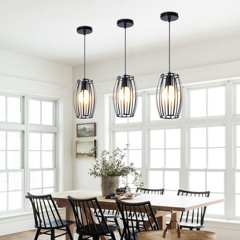 3pcs Suspension Luminaire Vintage Lustre Style Geometrique Lampe Suspendue en Forme de Cage pour Chambre à Coucher, Salon, Salle à Manger, Cuisine - 19 CM, Noir BLOW (1/5)