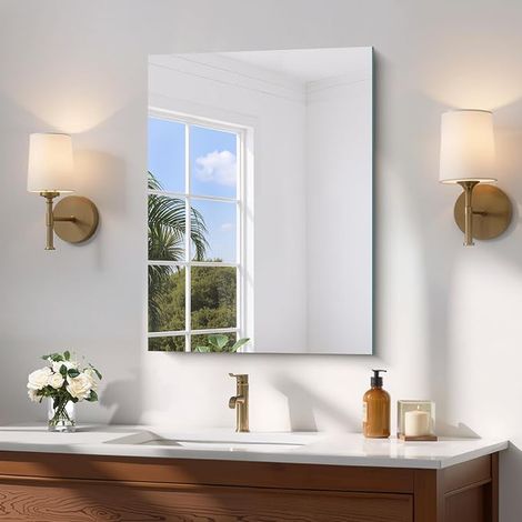 Frameless Mirror, 60 x 45 cm Rectangular Wall Mirror with Polished Edges, HD Glass Mirrors, Shatterproof Bathroom Mirror for Bathroom, Bedroom and Living Room (1/5)