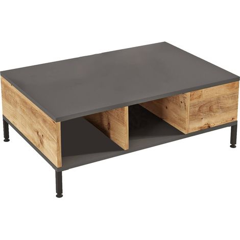 Table basse Lemie, 3 compartiments, forme rectangulaire, 60x90x33,1h cm marron anthracite (1/5)