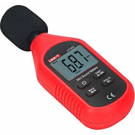 UT353 Dezibelmessgerät, digitaler Schallpegelmesser, 30–130 dB, Audiolautstärke und Geräuschmessung, Max./Min., schnell/langsam, Datenprotokollierung, LCD-Hintergrundbeleuchtung, automatische Abschalt