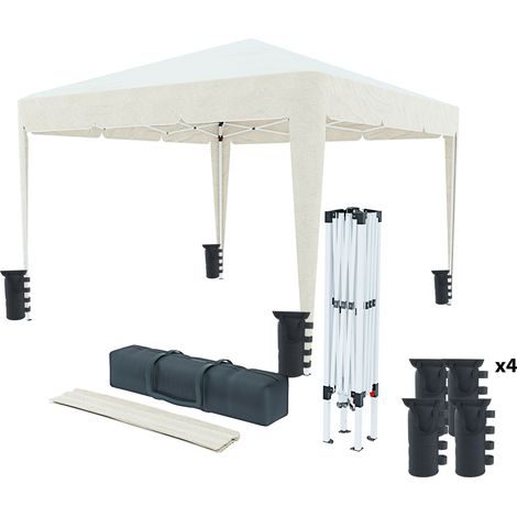 Gazebo Pieghevole Idrorepellente 3 x 3 M Da Giardino Con 4 Sacche Per Pesi E Sacca Di Trasporto Chiusura A Fisarmonica Per Fiere Campeggio Esterno Piscina Struttura Acciaio Copertura 160 gr/m² (Beige) (1/5)