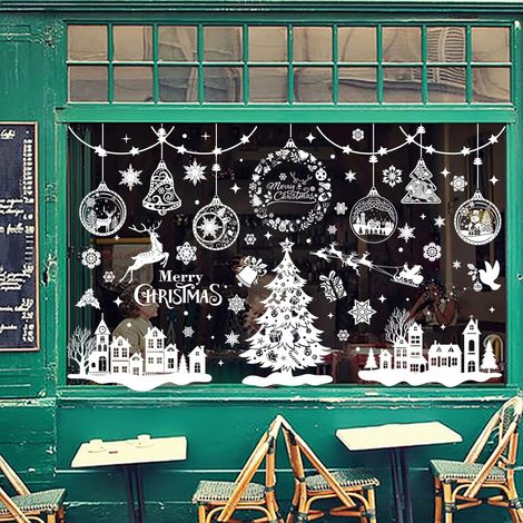 244 pegatinas navideñas para ventana, pegatinas reutilizables de PVC con copos de nieve y renos blancos, pegatinas estáticas extraíbles (blancas) (1/5)