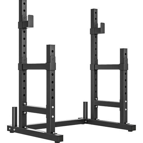 Support de barre olympique réglable 2 niveaux en acier, rack squat pour 2 barres, 300 kg, noir, avec porte-disques pour home gym - CHICFURN (1/5)