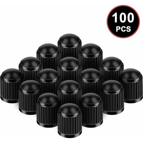 Capuchon de Valve Auto, Lot de 100 Bouchon de Valve de Pneu en Plastique avec Joint Torique en Caoutchouc, Valve de Pneu pour Voiture Moto Auto Camion SUV Vélo, Valve Pneu, Bouchon Valve, Noir (1/5)