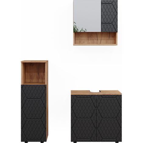 Ensemble de meubles de salle de bain Irma, Anthracite rayé, 3 pièces, Vicco