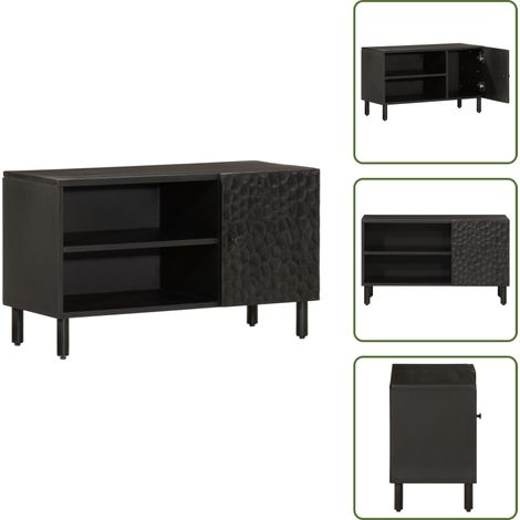 Mueble de TV moderno - vidaXL Mueble de TV madera maciza de mango negro 80x31x46 cm - Almacenamiento para TV