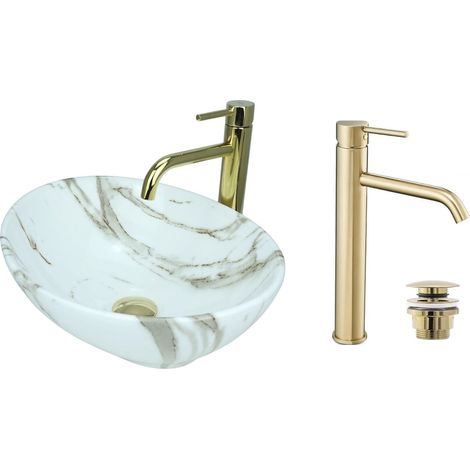 GTM Design Passe-lave-vaisselle 41 cm Ensemble de glace avec batterie et bouchons de lavage - Passe-lavabo ovale pour immergée - Passe-lavabo moderne sans hahnloch - Passe-lave-linge avec armature (1/5)