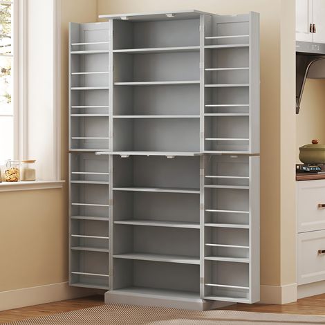 Armoire de cuisine buffet cuisine avec placards, étagère réglable et porte-épices, 60 x 35 x 166 cm, gris (1/5)