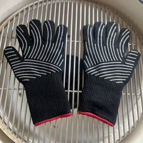 Gants de barbecue haut de gamme - Taille L/XL, 1 paire, en tissu mélangé Kevlar, avec picots en silicone noir, protection contre les très hautes températures - Noir - L/XL - Noir (1/5)