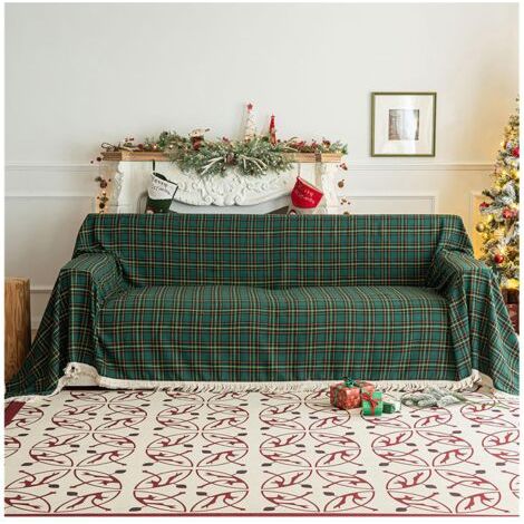 BUNTHAUS Christmas Bed Throw Sofa Throw, Chenille Tassel Throw Blanket, Sofa Cover, Christmas Sofa Throw, Protector Christmas Decorations (Green, 180 x 230 cm)
