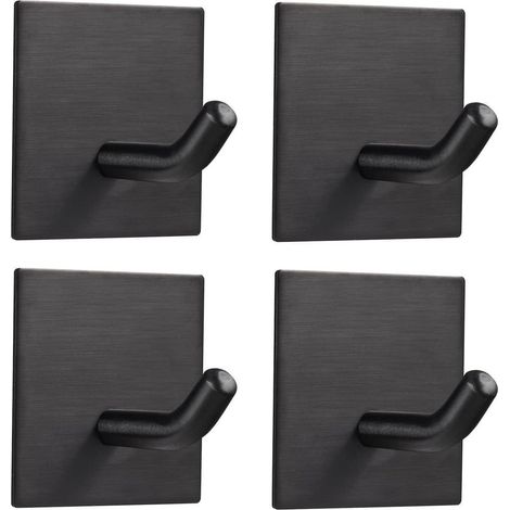 Wandhaken Selbstklebend Ohne Bohren Edelstahl Schwarz 4 Packungen (1/5)