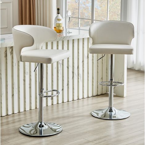 Lot de 2 tabourets de bar réglables avec dossier, pivotants à 360°, blancs OKMYHOME (1/5)