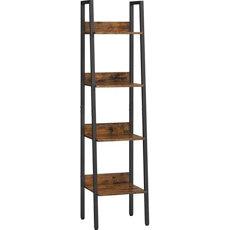 Libreria a 4 ripiani scaffale a scala unità di stoccaggio indipendente per soggiorno camera da letto cucina struttura in acciaio facile da montare stile industriale 140 cm marrone rustico e nero 12000
