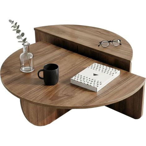 Dmora - Tavolino da salotto Canopus, Tavolo basso da caffè, Portariviste per divano, Ripiano da soggiorno, 90x90h35 cm, Noce Scuro, con imballo rinforzato, con imballo rinforzato