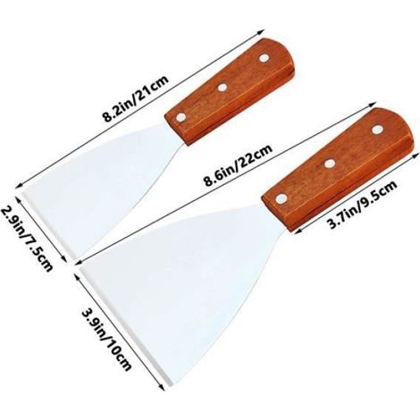 Spatule en Acier Inoxydable pour Barbecue et Plancha - Manche en Bois - 2 Pièces (1/4)