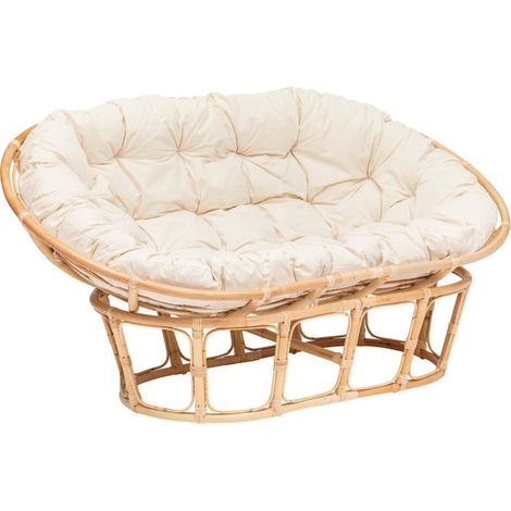 Atmosphera – Canapé 2 places en rotin beige 170cm – Confort optimal avec coussins inclus – Design moderne pour intérieur et extérieur (1/4)