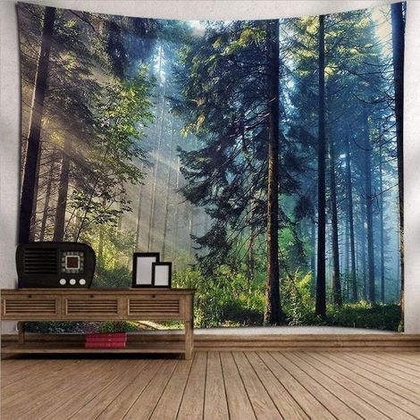 Tapisserie Murales, Tapisserie Tenture Murale Nature Paysage Arbres, Forêt De Pin Nordique De Décoration, Tissu D'Impression Rectangulaire Pour Salon (1/4)