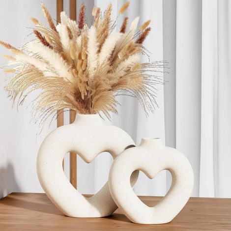 Set de 2 Vases Cœur en Céramique Blanche, Vases de Style Scandinave Minimaliste, Décorations de Table pour Mariage Salon Bureau, Idée Cadeau pour la Maison (1/5)