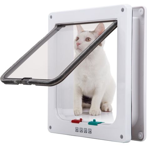 Chatière pour Chat,Magnétique Verrouillable 4 Modes pour Animaux Domestiques Chatons et Chatons Small Blanc (1/5)