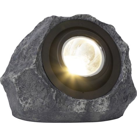 Star Trading Décoration solaire Rocky, projecteur, pierre, gris, LED, capteur crépusculaire, blanc chaud, extérieur, 20 cm